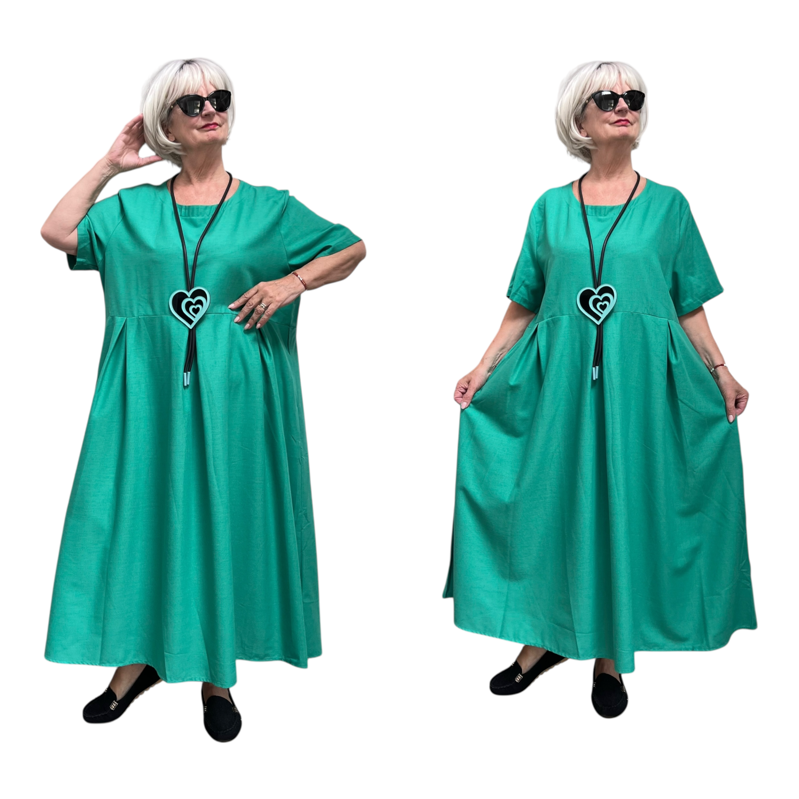 ITALIA  MODA  linnen/viscose wijde jurk met zakken apart