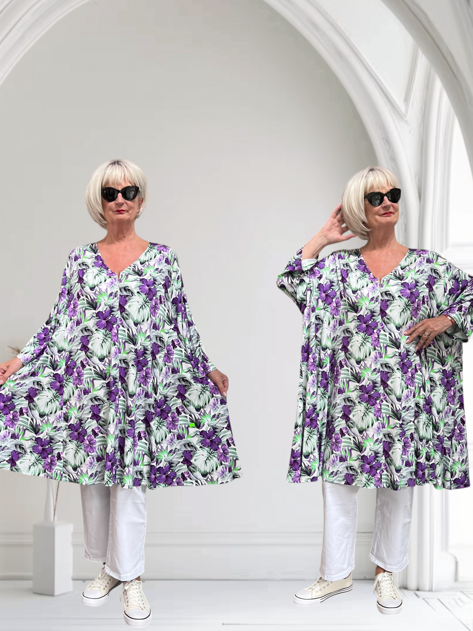 New Jersey oversized viscose A-lijn jurk/tuniek met korte rits /extra wijd/ stretch