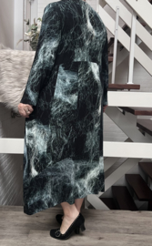 IZZY Style viscose A-lijn jurk grijs/zwart/groen stretch