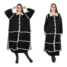 AKH oversized mouwloos vest/tuniek van stretch tule kwaliteit/zwart/wit