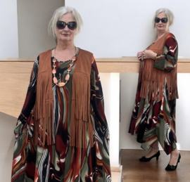 ITALIA  oversized vest met franjes gemaakt van eco suède stof