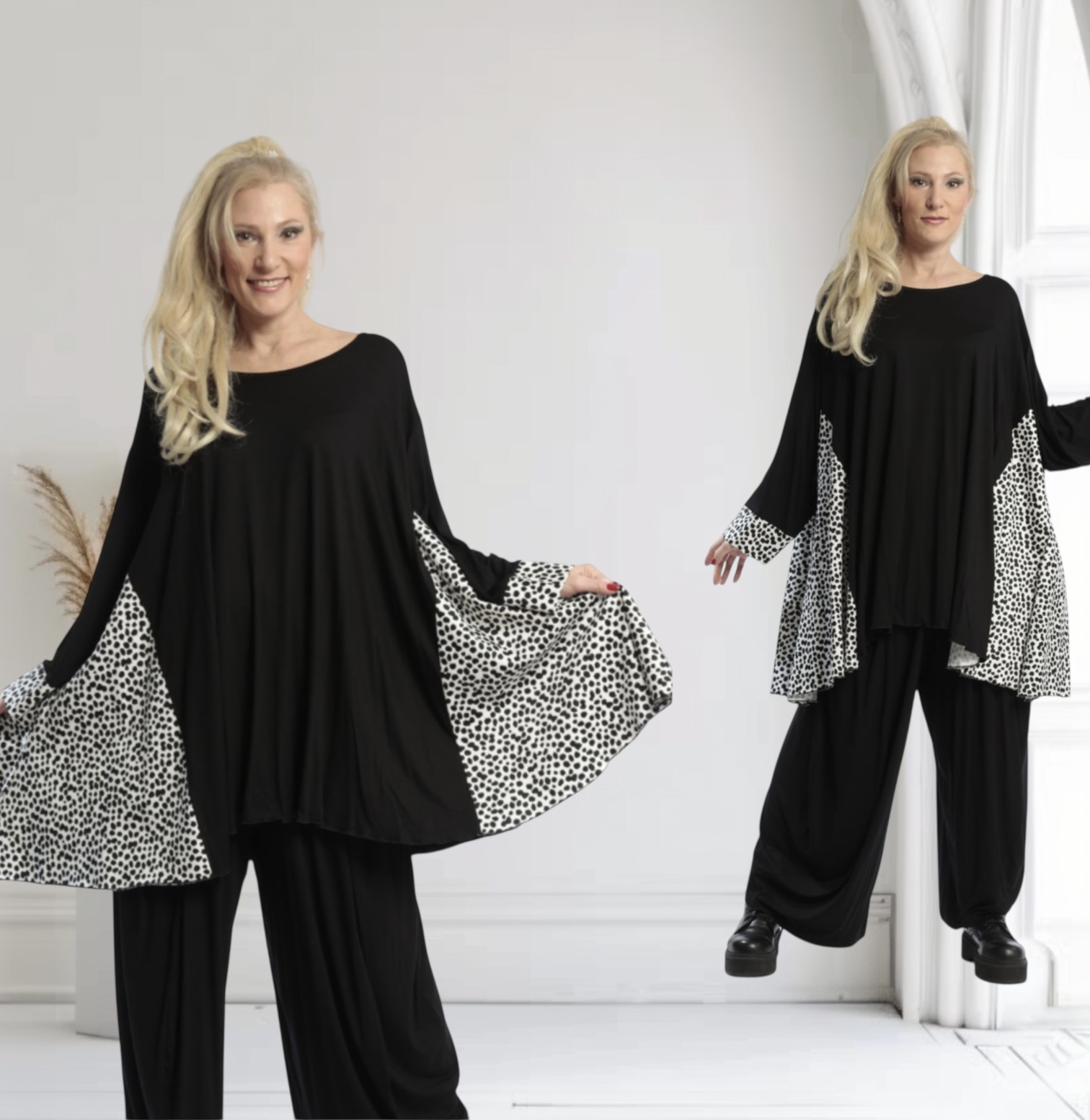 AKH oversized viscose jerseyA-lijn tuniek apart stretch zwart/wit