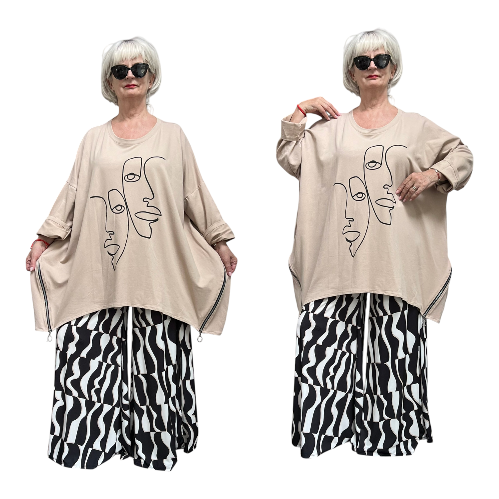 ITALIA MODA oversized katoen lijn tuniek met ritsen /stretch