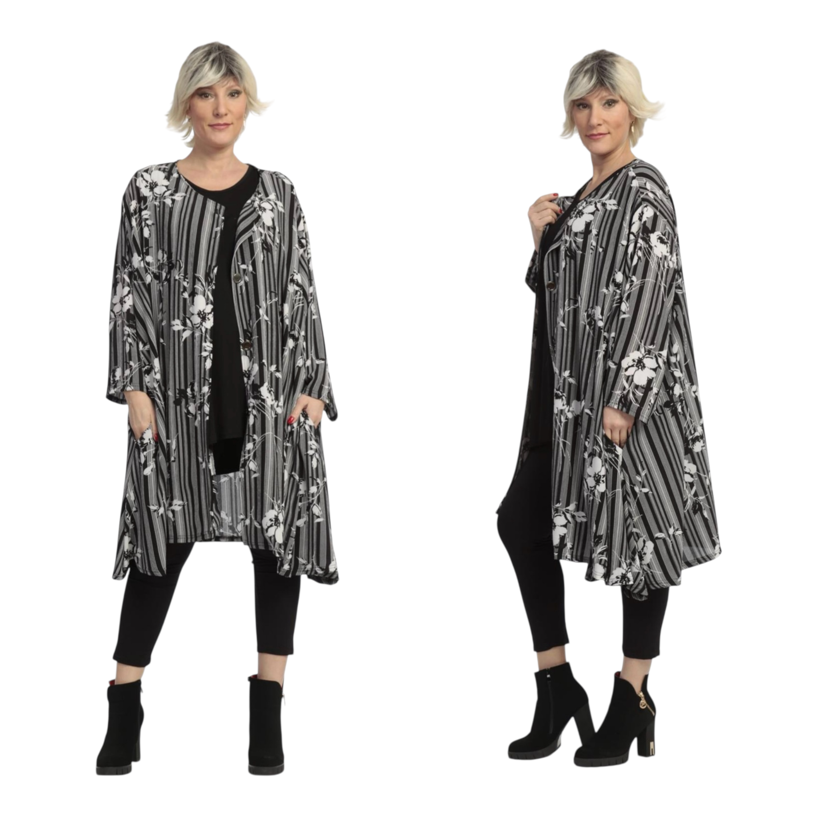 AKH viscose mix oversized A-lijn tuniek/blouse zwart/wit