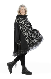 AKH oversized viscose A-lijn tuniek  apart zwart/grijs stretch
