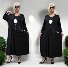 GORGO viscose A-lijn jurk  stretch / zwart/wit