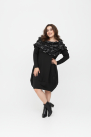 Vincenzo Allocca oversized katoen A-lijn tuniek met tule bloemenkraag apart zwart