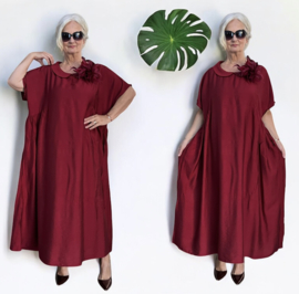 ITALIA  MODA A-lijn viscose wijde jurk met broche/met zakken apart wijnrood
