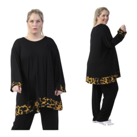 AKH oversized tricot viscose mix A-lijn tuniek apart stretch zwart/geel