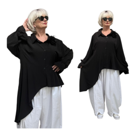 ITALIA oversized viscose mix blouse met broche stretch/zwart