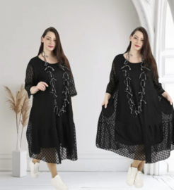 AKH viscose A-lijn KANTEN jurk met zakken gevoerd /apart stretch