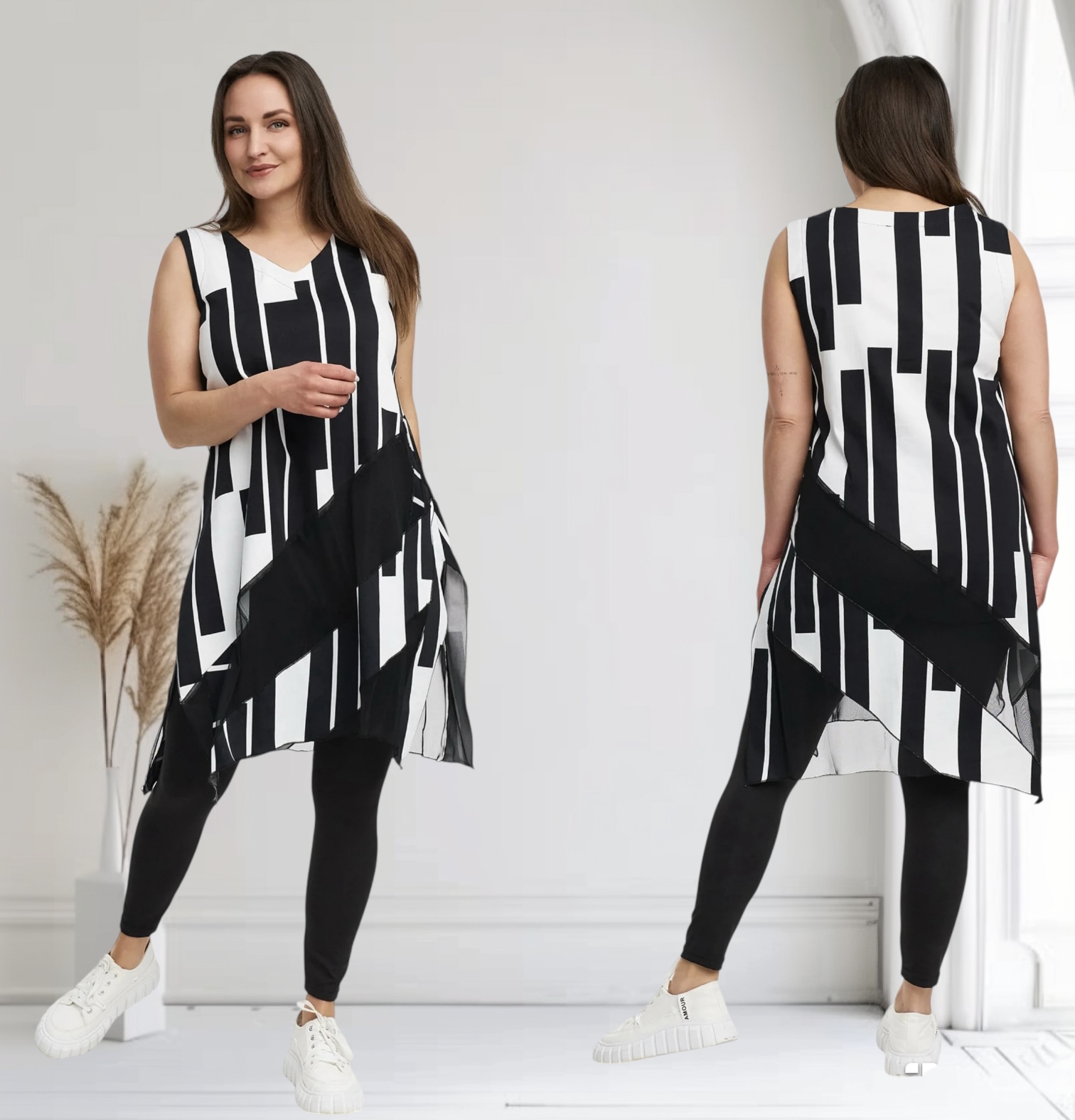 KEKOO design katoen jurk zwart/wit stretch