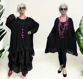 AKH oversized viscose A-lijn tuniek met glitter KANT stretch