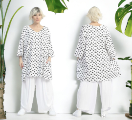 AKH viscose/katoen A-lijn top/tuniek  met zakken stretch wit/zwart