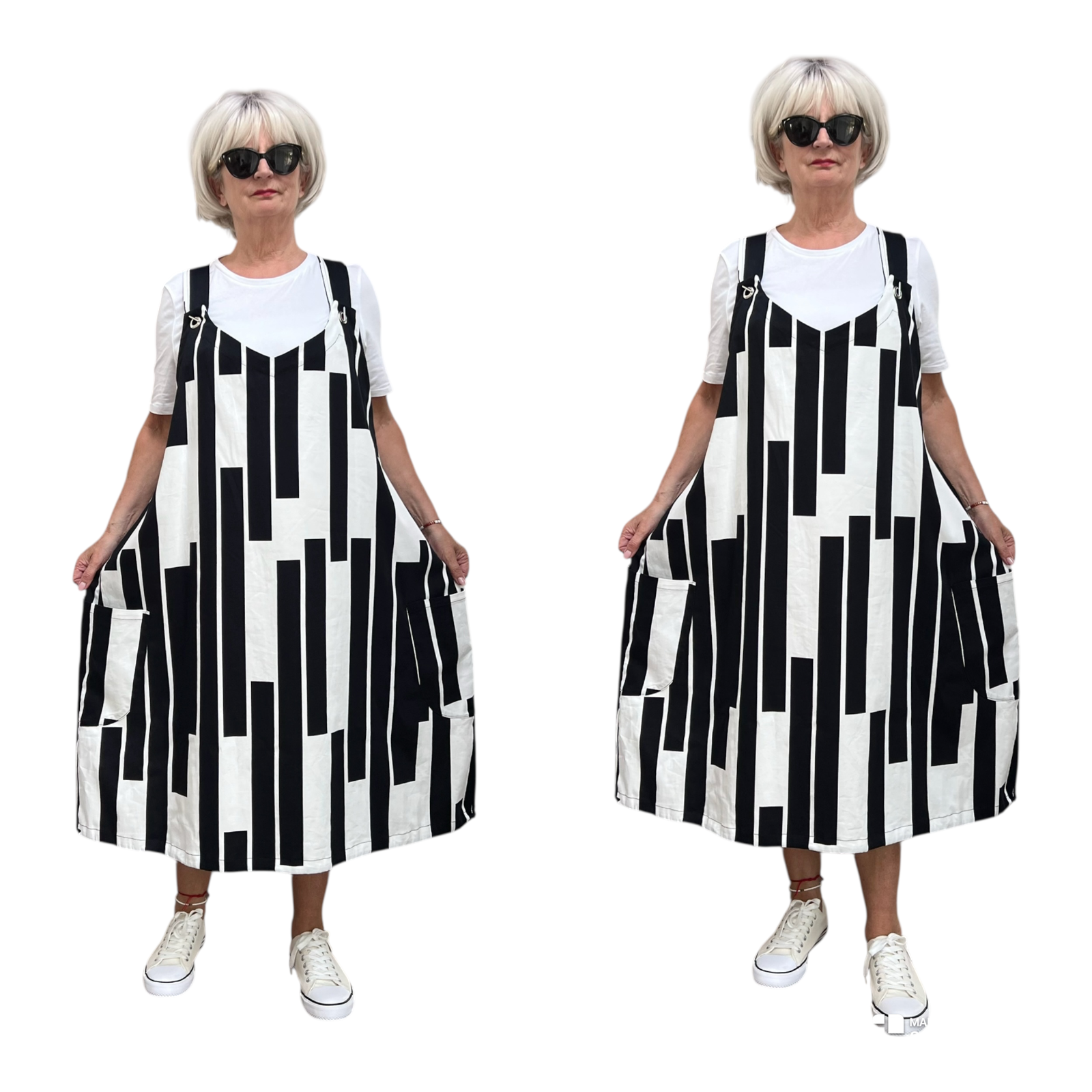 KEKOO design katoen jurk zwart/wit stretch