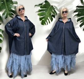 ITALIA MODA oversized katoen jeans A-lijn blazer/jas/vest apart stretch