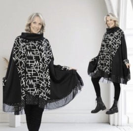 AKH oversized viscose A-lijn tuniek  apart zwart/grijs stretch