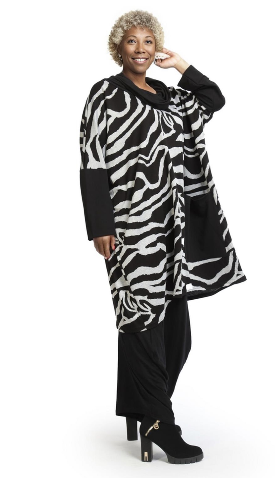 AKH oversized viscose mix tuniek apart stretch zwart/grijs