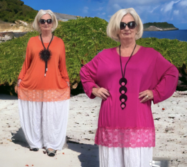 ITALIA oversized  viscose tricot top/tuniek met KANT apart/in meerdere kleuren