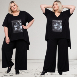 SASHA GRANDE oversized viscose A-lijn tuniek+ broek/stretch zwart
