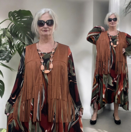 ITALIA  oversized vest met franjes gemaakt van eco suède stof