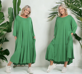 AKH viscose A-lijn jurk apart stretch  groen