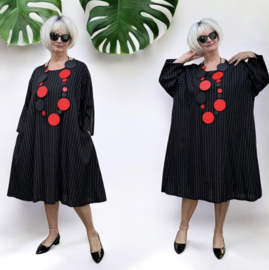 AKH oversized linnen mix A-lijn jurk/tuniek met zakken apart zwart