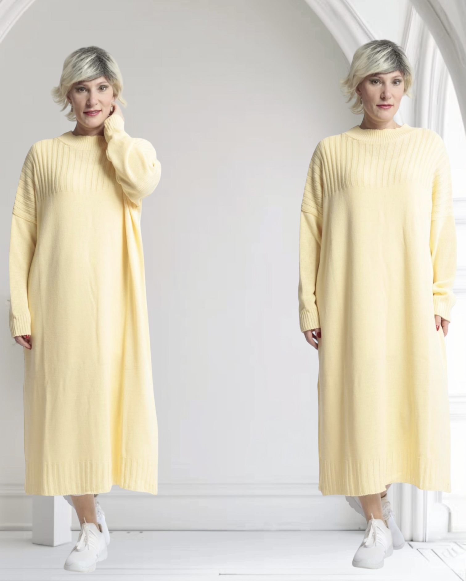 AKH gebreide oversized tuniek/jurk  apart stretch