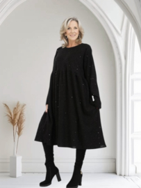 AKH oversized A-lijn boucle viscose jurk met glitters  /stretch zwart