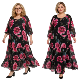 SASHA VIVIEN  chiffon met een vleugje zijde jurk gevoerd