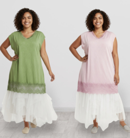 ITALIA MODA  de modieuze kleuring viscose A-lijn tuniek met KANT stretch apart/in meerdere kleuren