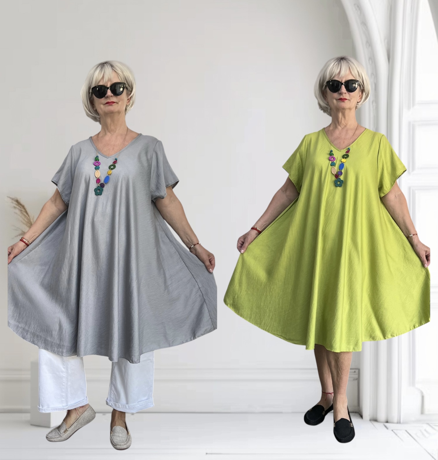 ITALIA MODA viscose  A-lijn jurk met ketting /in meerdere kleuren