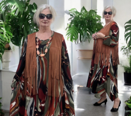 ITALIA  oversized vest met franjes gemaakt van eco suède stof