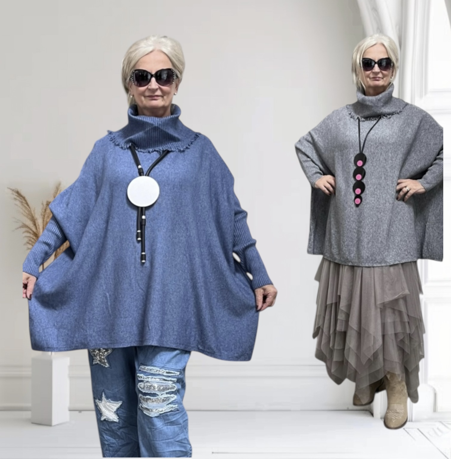 ITALIA oversized viscose mix gebreide top/tuniek met col  /in meerdere kleuren