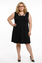 New Jersey viscose A-lijn jurk met aparte decolleté/ stretch/zwart