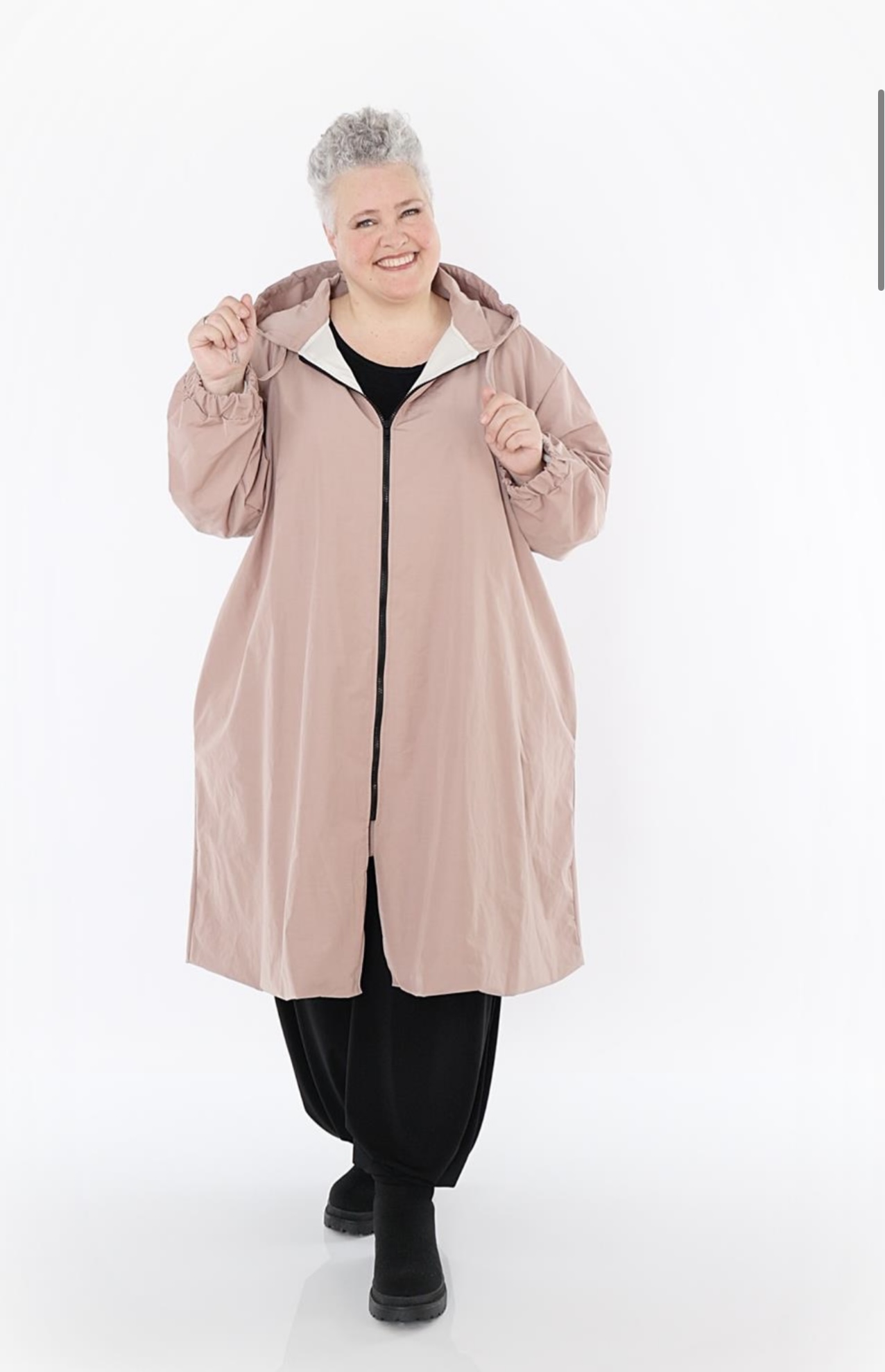 AKH oversized tafta memory/katoen mix tussenjas met capuchon / gevoerd