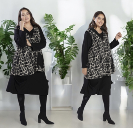 AKH A-lijn jurk + top apart zwart/wit /stretch