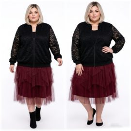 SASHA DIVA elegante guipure bomberjack met satijnen voering/zwart/premium kwaliteit