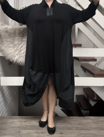 IZZY Style viscose A-lijn jurk met inzet van taft /stretch/zwart