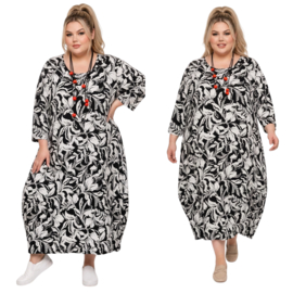 AKH oversized viscose ballon jurk zwart/wit