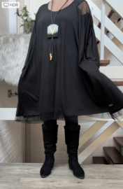 Abigail oversized viscose jersey A-lijn tuniek/jurk met inzet van tule apart(extra groot)stretch