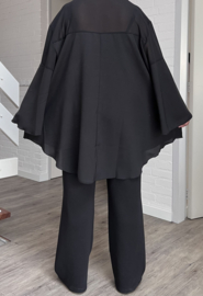 ITALIA oversized A-lijn blouse met broche zwart/gevoerd