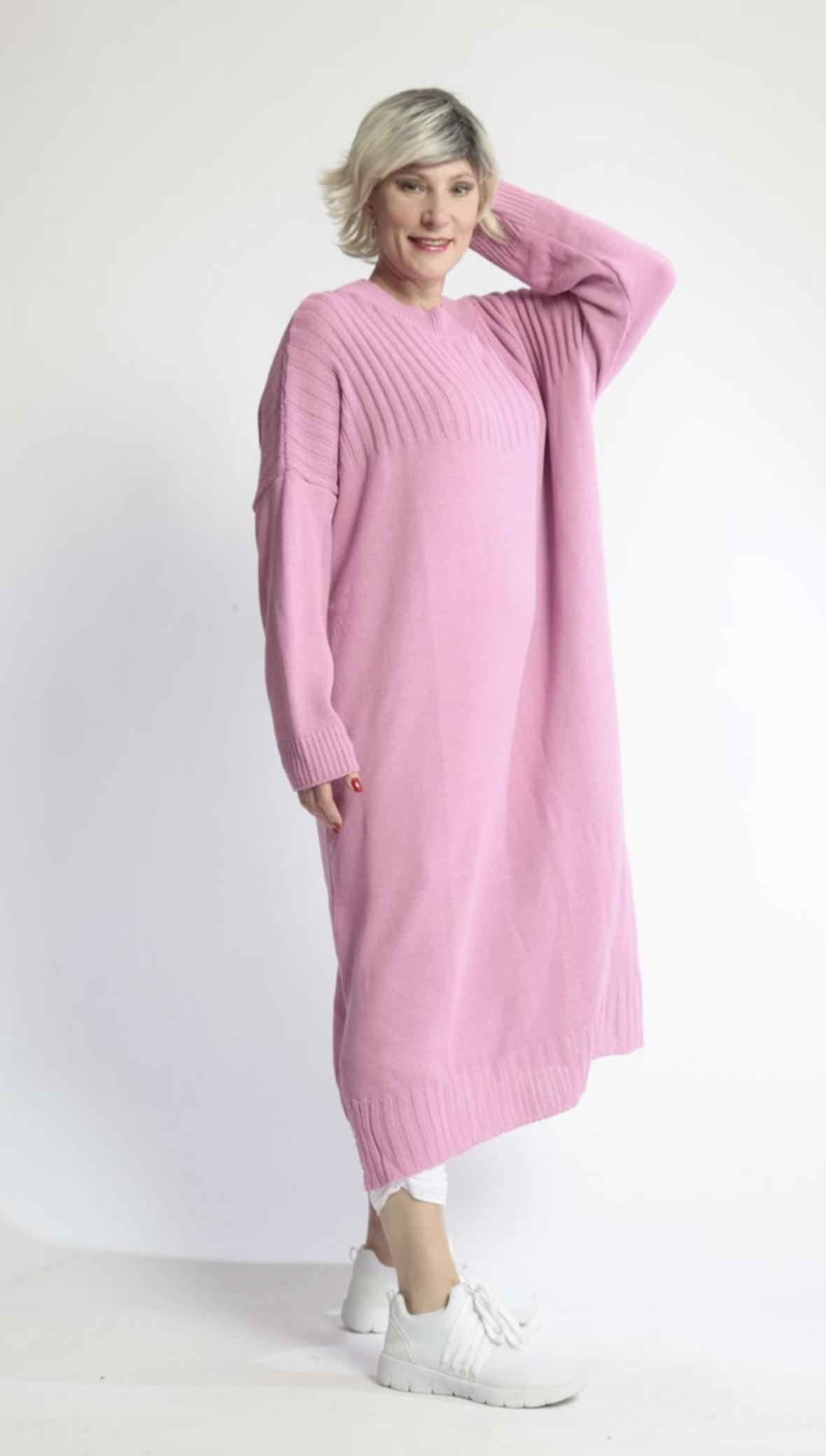 AKH gebreide oversized tuniek/jurk  apart stretch