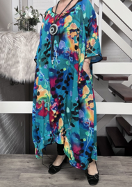 Francesca Romantica oversized A-lijn viscose chiffon overjurk met touwtjes  apart (extra groot)