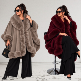 ITALIA MODA gebreid super zacht omslagdoek/poncho met bont/in meerdere kleuren