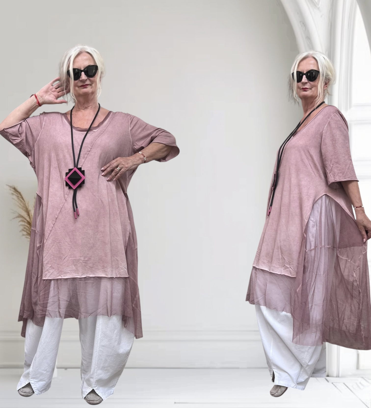 LUUKAA de modieuze kleuring oversized katoen  A-lijn jurk/jurk met tule/ stretch
