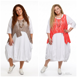 Moonshine oversized de modieuze kleuring  katoen KANTEN top apart stretch /in meerdere kleuren