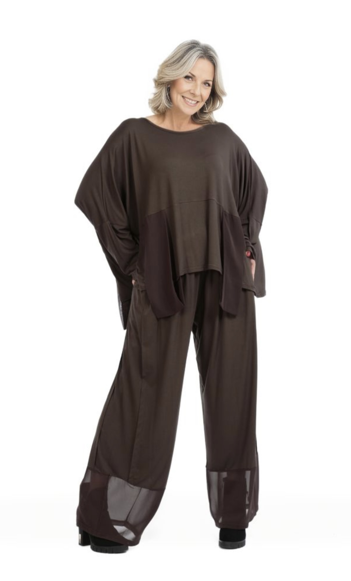 AKH viscose A-lijn top met chiffon stof apart stretch