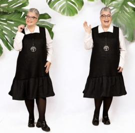 AKH oversized mouwloze gebreide katoen A-lijn jurk met inzet van taft  /apart/zwart