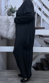 ITALIA MODA jersey A-lijn jurk/harem broek/jumpsuit apart zwart stretch